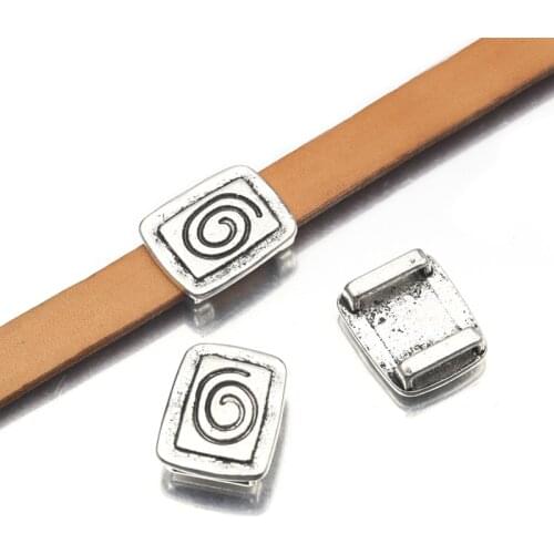 10Pcs Tibetan Silver Spiral Patter Slider Spacer Bead For 10mm Flat Leather Cord Diy Bracelet Vintage Jewelry Making Accessories