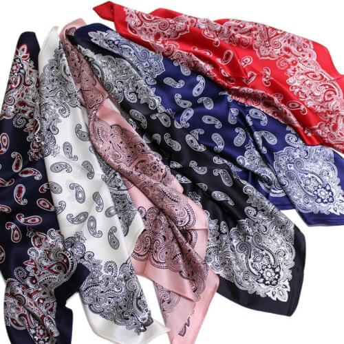 100% Mulberry Silk Small Scarf Women Fashion Shiny Bandana Paisley Print Neckerchief Hairband for Girls Gift 53x53cm / 20.8 inch