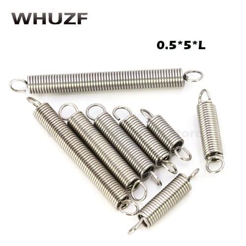 20PCS 0.5 x 5mm 0.5mm stainless steel Tension spring with a hook extension spring length 15mm to 60mm
