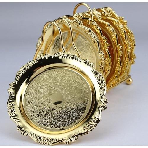 6pc Classical Golden Coffee Metal Coaster Continental Vintage Zinc Alloy Plated Gold Plated Mat Placemat Diameter 10cm