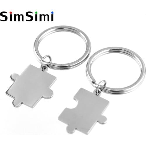 Simsimi Puzzles Keychain blank charm for personalized print engraved couple pair of key chain Stainless steel wholesale 10 pairs