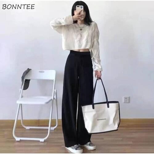 Wide-leg Pants Solid Elastic Waist Trendy Black Loose Baggy Casual Trousers All-match Big Size 3XL Students Ulzzang Daily Summer