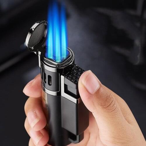 Four Big Jet Turbo Torch Lighter 2020 New Metal Gas Lighter Cigarette Cigar Lighter Gasoline Lighter Butane Gadgets for Men