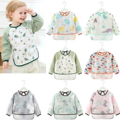 Baby Kids Toddler Long Sleeve Scarf Waterproof Art Smock Feeding Bib Apron Pocket Infant Boys Girls Burp Cloth Banana Bibs