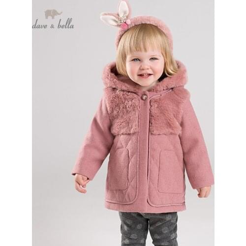 DB12019 dave bella winter baby girls hooded zipper coat infant padded jacket children high quality coat kids padded outerwear