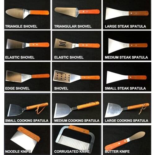 BBQ Roasting Fork Clamp Shovel Roast Barbecue Skewers Wooden Handle Stainless Steel Cooking Spatula Tool Sets Triangle Steak