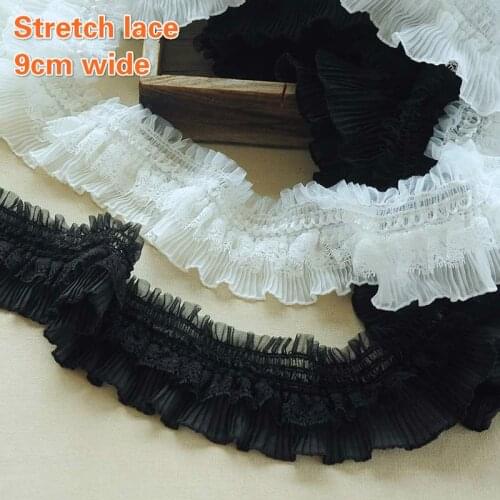 New Stretch Pleated Embroidery Trend Lace DIY Ladies Childrens Clothes Skirt Fluffy Cuffs Lengthened Hem Sewing Trim Decoration
