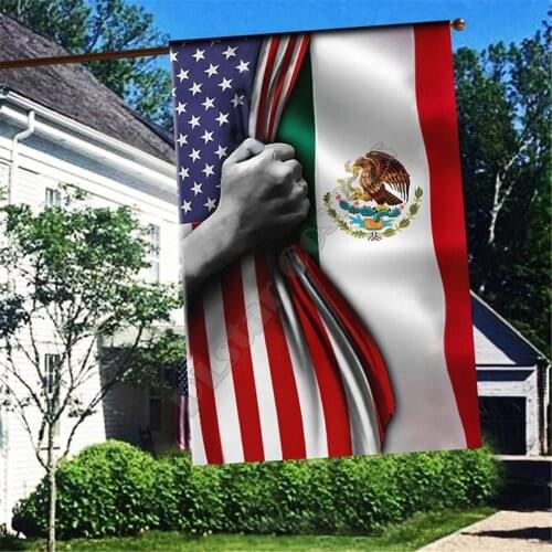 Mexico America Flag 3D Full Printing Garden Flags Hanging House Decoration