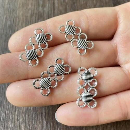 JunKang 20pcs metal zinc alloy double flower connector DIY making bracelets and necklaces wholesale jewelry accessories