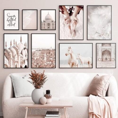 Horse Beach Girl Hand Sand Hawa Mahal Palace Art Canvas Painting Nordic Posters And Prints Wall Pictures For Living Room Decor