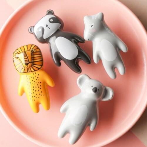 1PC Ceramic Carton Knobs Lion Panda Fox Koala Donkey-shaped Childrens Room Bedroom Furniture Hardware Drawer Cabinet