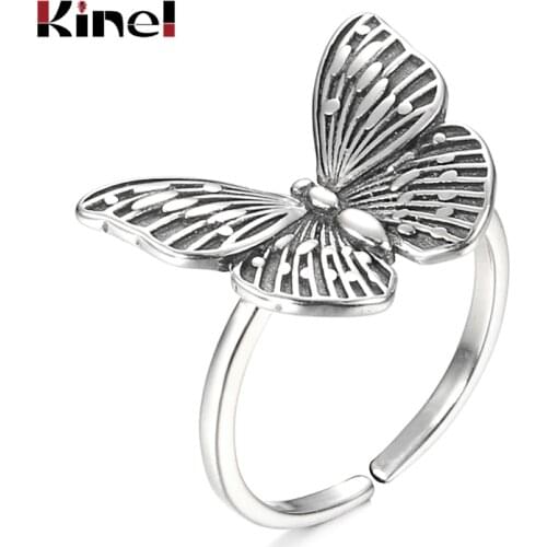 Kinel 2020 New Butterfly Ring 925 Sterling Silver Rings for Women Punk Party Retro Silver 925 Open Ring Jewelry