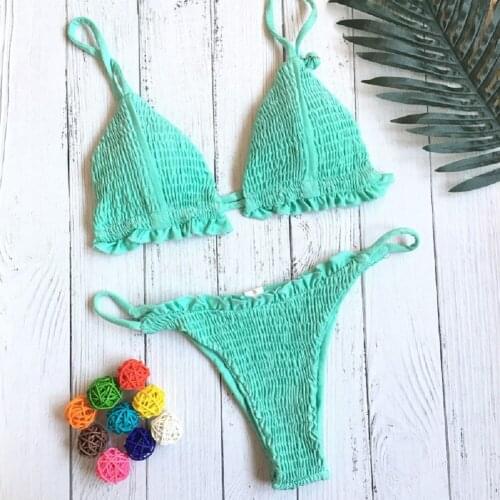 2Pcs Women Bikini Set Sexy Swimwear Push-Up Padded Triangle Pleated Bra Monokini Swimsuit Beachwear Bathing Suit mayo Swimwear