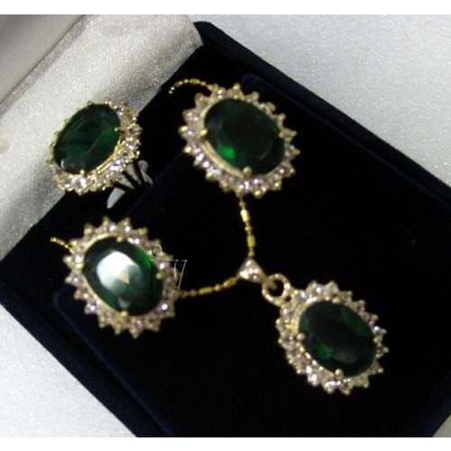 Green Zircon Crystal Earrings & Ring & Necklace Pendant Set jade Crystal Jewelry
