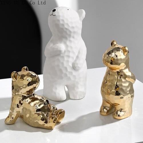 Creative Bear Ceramic Decoration Creative Animal Statue Sculpture Cute Home Furnishing Decoration Living Room Desktop Decoration