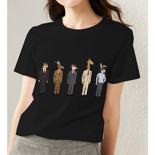 Summer Women T-shirt Fashion Black Classic O-Neck Tee Shirt Cartoon Pattern Print Student Short Sleeve Tops Womans Clothes