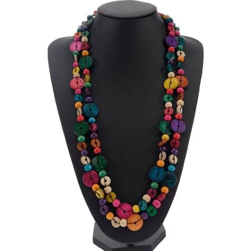 MEILIYISHI Fashion Jewelry Long Wood Beads Statement Necklace Bohemian Women Multicolor Big Beaded Pendant Necklace