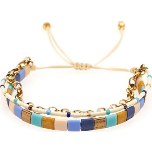 Bohemian Retro Multi-layer Gold Chain Beaded Couple Bracelet TILA Rice Beads Handmade Jewelry Bracelet for Women Seed Beads