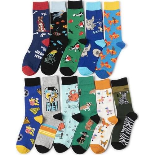 Trendy Personality Street Socks Male Animal Cartoon Cotton Skateboard Fish Long Socks Crew Socks Hip Hop Fashion Funny Men Socks