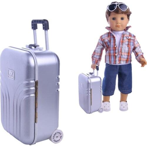 Fashion Suitcase for American Doll Travel Box furniture Salon Doll Pull Box Dress Up Toy for Girl BJD American Girl Doll Clothes