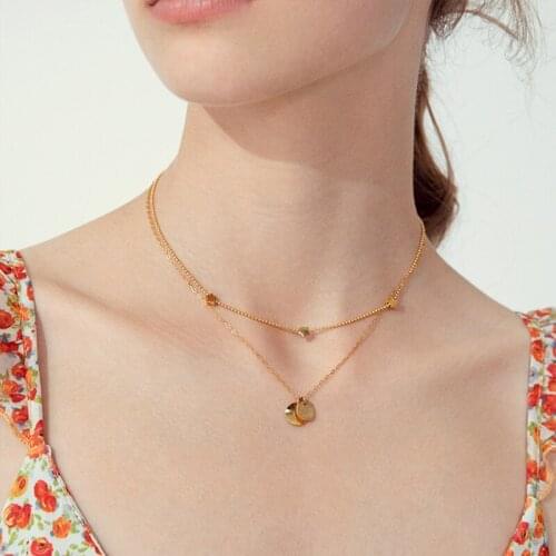 MWM stainless steel boho multi layer necklace for women Party birthday wear jewellery moon coin pendant heart necklace