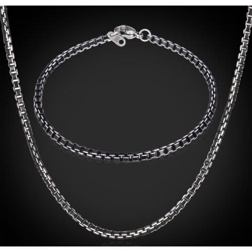 New Cool Black Box Chain Necklace Bracelet Sets Jewelry Set For Men \ Women 3MM 55CM 22'' With 316 Stamp Classic Set MGC GNH204