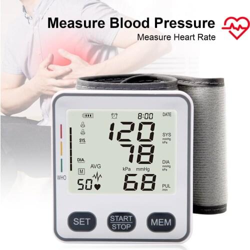 Wrist Electronic Blood-Pressure Monitor Tonometer Digital LCD Fully Automatic Sphygmomanometer with Heart Rate Detection