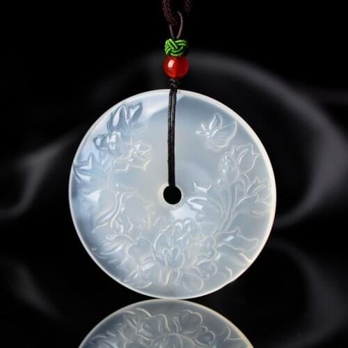 Natural Agate Chalcedony Flowers Bloom Pendant Necklace Jewellery Fashion Accessories Hand-Carved Man Luck Amulet Sweater Chain