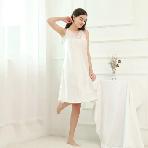 Imitation Silk Nightdress Womens Sexy Nightgown Lace Sling Home Clothes Summer Comfortable Ice Silk Female Sleepwear Nightwear