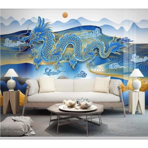 Papel de parede Chinese style gold dragon cloud fog landscape 3d wallpaper,living room sofa TV wall bedroom restaurant mural