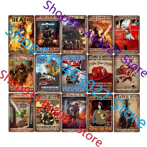 Fire Fighting Vintage Tin Signs Iron Painting Wall Plate Home Bar Pub Man Cave Decor
