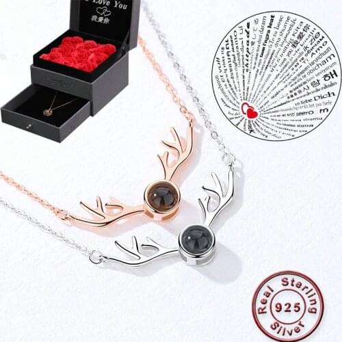 Amxiu Custom 925 Silver Necklace 100 Languages I Love You Pendant Necklace For Lovers Gift Women Girl Clavicular Chain Necklaces