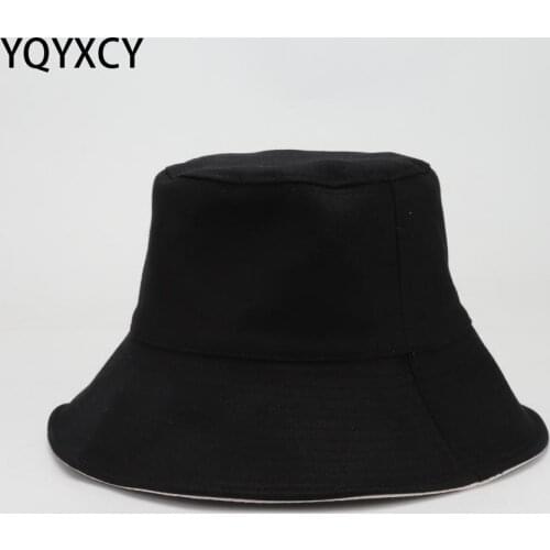 Bucket Hat Women Summer Sun Protection Double Sided Fisherman Hat Panama Cap Pink Black Casual Flat Top Gorro Bob Hat Men