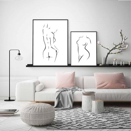 Line Female Figure Poster Canvas Painting,Woman Bodyline Prints,Nude Drawing Modern Wall Art Picture, Minimalist Home Decor