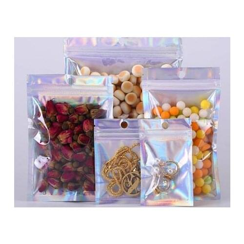 Translucent Laser Ziplock Bags Clear Front Hologram Silver Bags X-mas Gifts Socks Sexy Lingerie Glove Storage Bag