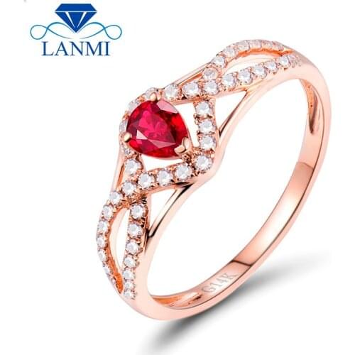 Luxury 14K Rose Gold Red Ruby Ring for Wedding Women Anniversary Jewelry Natural Diamond Wholesale