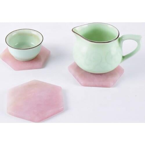 Rose quartz coffee cup coaster and serving platter for home decor pink quartz coaster