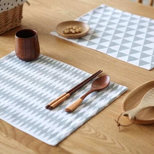 DUNXDECO Table Placemat Cotton Tea Towel Napkin Plate Cover Mat Photo Ground Fabric Geometric Stripe Check Diamond Gray Decor