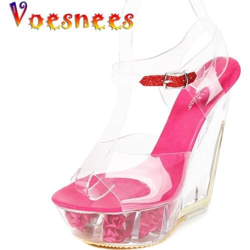 Wedge Heel Sandals Female Outdoor Home womens Summer Slipper Woman Shoes Pink Beach Shoe Girl Party 14cm Transparent High Heel
