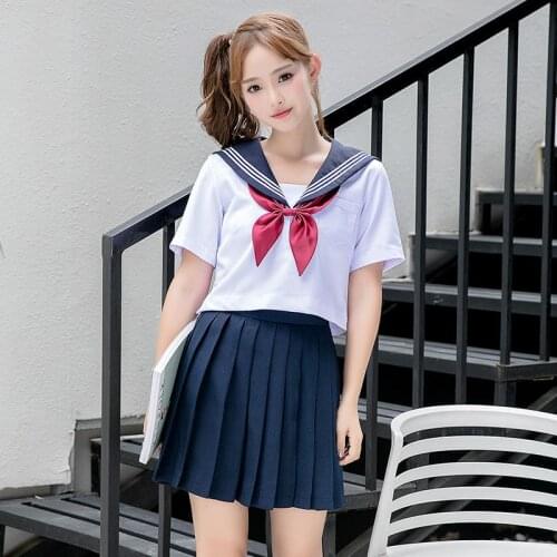 Schoolgirl Uniform Japanese High School JK White Tops+Pleated Skirt School Uniforms For Girls Anime Cosplay Sailor Suit C50153AD