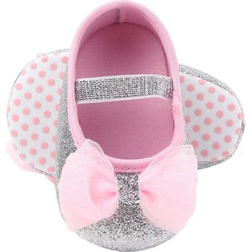 Baby Girls Mary Jane Flats, Glitter Big Bowknot Fashion Lovely Princess Dress Shoes No-Slip First Walkers