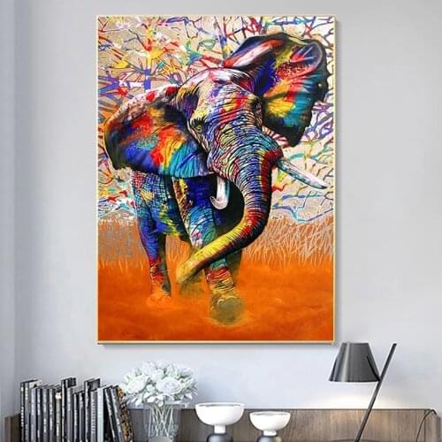 Creative Colorful Elephant Street Art Graffiti Canvas Painting Animal Posters and Prints Wall Art Pictures for Living Room Decor