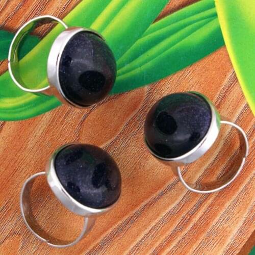 100-Unique Silver Plated Oval Shape Adjustable Blue Sand Stone Ring With Stone Engagement Jewelry