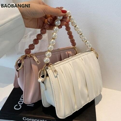 Pleated Square Pearl Tote bag Summer New High-quality PU Leather Womens Designer Handbag Travel Shoulder Messenger Bag