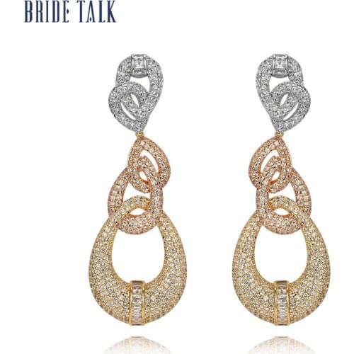 Bride Talk Unique irregular Dangle long Earrings For Women Luxury Full Cubic Zirconia Wedding Bridal Temperament Drop Earring