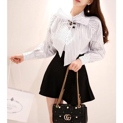 Office Ladies Suit Autumn Suit Long Sleeves Striped Shirt+ A-line Skirt Women trend simple personality fashion Casual Costume