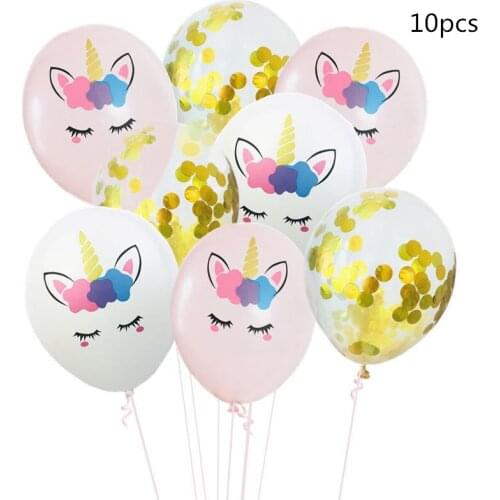 12 Inch Color Printing Unicorn Rose Gold Sequins Confetti Balloon Set Theme Birthday Party Decoration Supplies