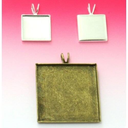 200pcs Antique Bronze/Silver DIY V+Square Pendant Tray WInner 25mm Bezel Setting Jewelry Findings for Glass Cabochons