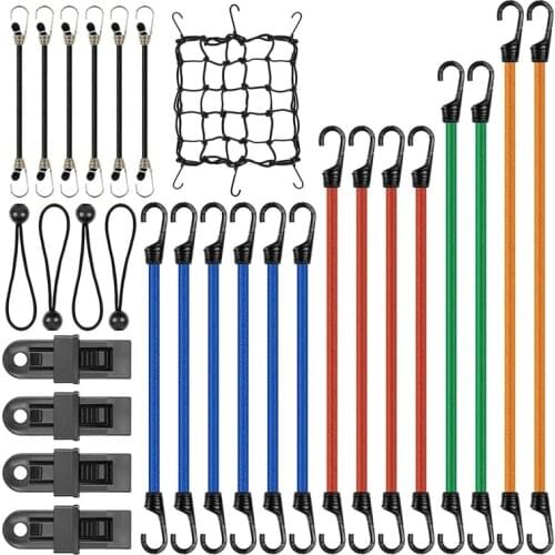 30PCS Elastic Bungee Cords with Hooks, Rope Luggage Packing Strap, Cargo Net for Motorcycle Bike Travel Camping Hiking