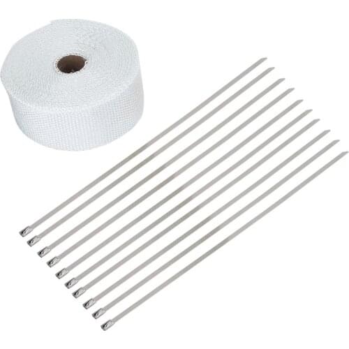 33FT(10m) White High Heat Insulation Exhaust Pipe Wrap Tape Cloth for Car Motorcycle Pipe Wrap